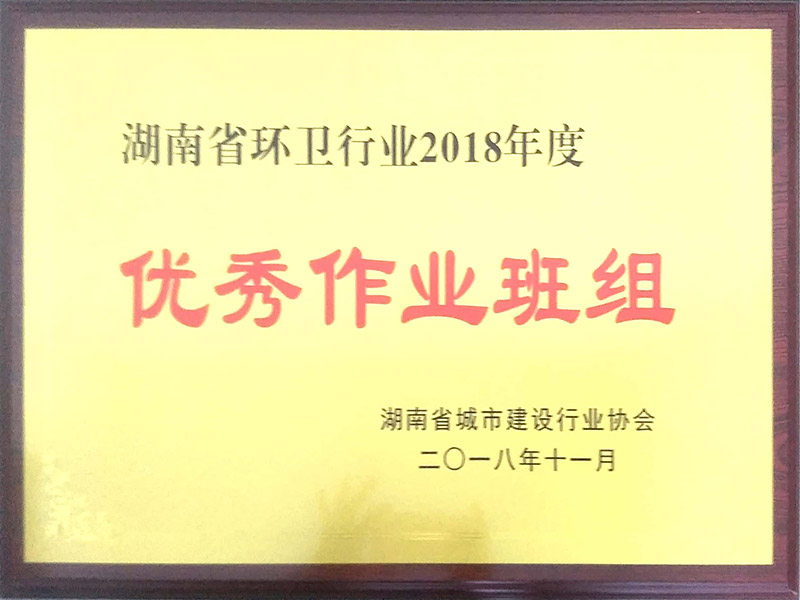 湖南省環(huán)衛(wèi)行業(yè)2018年度優(yōu)秀作業(yè)班組（桃江項目部）